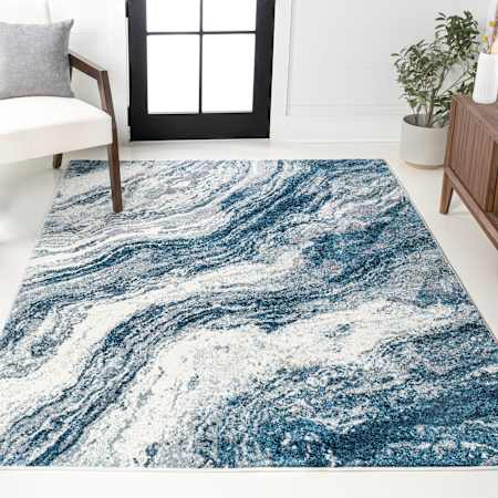 JONATHAN Y Lighting Supersoft 7-3/4' x 10' Abstract, Bohemian, and Transitional Indoor Rectangular Area Rug Navy / Cream