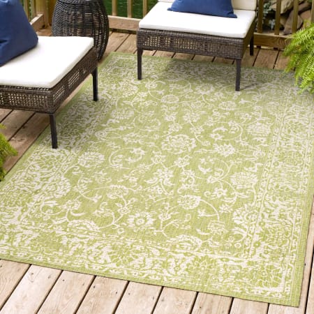 JONATHAN Y Lighting 3' x 5' Polypropylene Bohemian Indoor/Outdoor Rectangular Area Rug Green / Cream