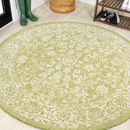 JONATHAN Y Lighting 5' Polypropylene Bohemian Indoor/Outdoor Round Area Rug Green / Cream