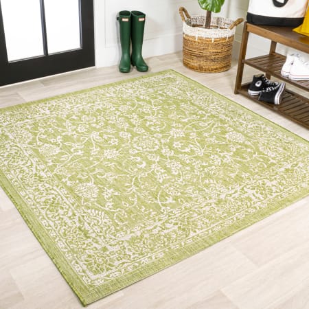 JONATHAN Y Lighting 5' x 5' Polypropylene Bohemian Indoor/Outdoor Square Area Rug Green / Cream