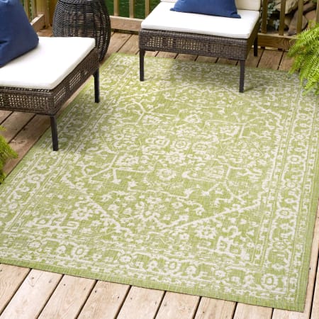 JONATHAN Y Lighting 9' x 12' Polypropylene Bohemian Indoor/Outdoor Rectangular Area Rug Green / Cream