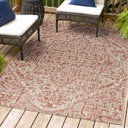 JONATHAN Y Lighting Santa Monica 7-3/4' x 10' Polypropylene Abstract and Geometric Indoor/Outdoor Rectangular Area Rug Red / Taupe