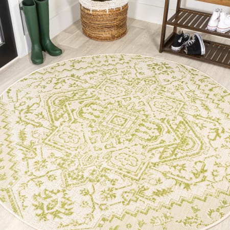 JONATHAN Y Lighting 5' Polypropylene Bohemian Indoor/Outdoor Round Area Rug Cream / Green