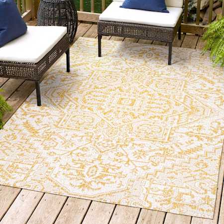 JONATHAN Y Lighting Santa Monica 5-1/4' x 7-1/2' Polypropylene Abstract and Geometric Indoor/Outdoor Rectangular Area Rug Cream / Yellow