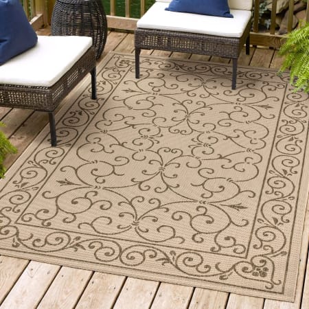 JONATHAN Y Lighting Santa Monica 7-3/4' x 10' Polypropylene Geometric Indoor/Outdoor Rectangular Area Rug Beige / Brown