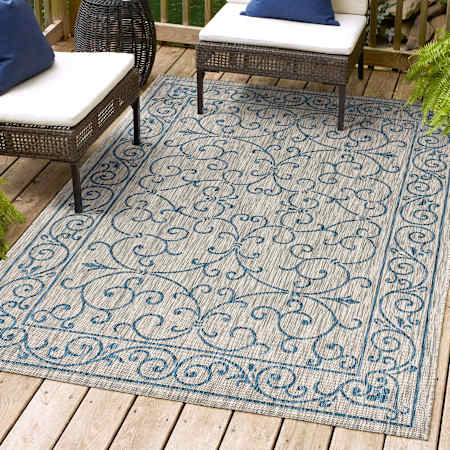 JONATHAN Y Lighting Santa Monica 7-3/4' x 10' Polypropylene Geometric Indoor/Outdoor Rectangular Area Rug Gray / Navy