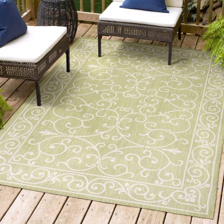 JONATHAN Y Lighting 3' x 5' Polypropylene Vintage Indoor/Outdoor Rectangular Area Rug Green / Cream