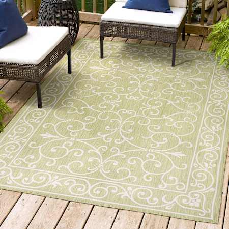 JONATHAN Y Lighting 4' x 6' Polypropylene Vintage Indoor/Outdoor Rectangular Area Rug Green / Cream