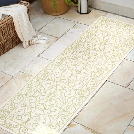 JONATHAN Y Lighting 2' x 10' Polypropylene Vintage Indoor/Outdoor Rectangular Area Rug Cream / Green