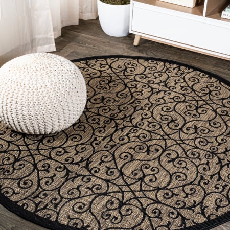 JONATHAN Y Lighting Santa Monica 6-1/2' x 6-1/2' Polypropylene Vintage Indoor/Outdoor Area Rug Black / Khaki