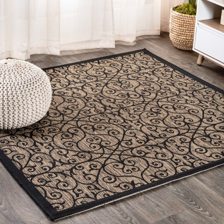 JONATHAN Y Lighting Santa Monica 6-1/2' x 6-1/2' Polypropylene Vintage Indoor/Outdoor Area Rug Black / Khaki