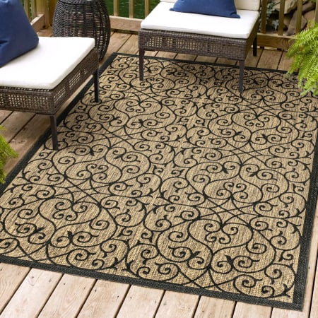 JONATHAN Y Lighting Santa Monica 9' x 12' Polypropylene Vintage Indoor/Outdoor Area Rug Black / Khaki