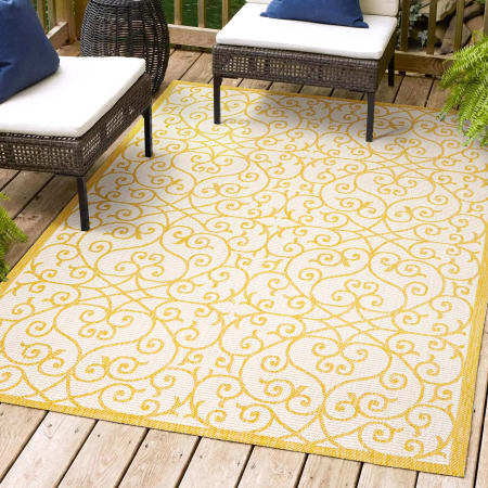 JONATHAN Y Lighting 3' x 5' Polypropylene Vintage Indoor/Outdoor Rectangular Area Rug Cream / Yellow