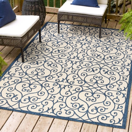 JONATHAN Y Lighting 8' x 10' Polypropylene Vintage Indoor/Outdoor Rectangular Area Rug Navy / Beige