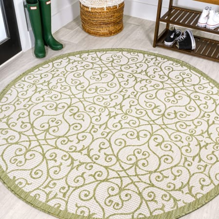 JONATHAN Y Lighting 5' Polypropylene Vintage Indoor/Outdoor Round Area Rug Green / Cream