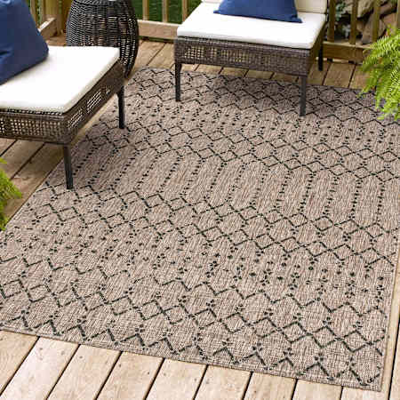 JONATHAN Y Lighting Santa Monica 5-1/4' x 7-1/2' Polypropylene Moroccan & Tribal, Southwestern, and Trellis Indoor/Outdoor Rectangular Area Rug Natural / Black