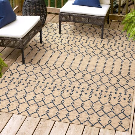 JONATHAN Y Lighting 9' x 12' Polypropylene Moroccan Indoor/Outdoor Rectangular Area Rug Beige / Navy
