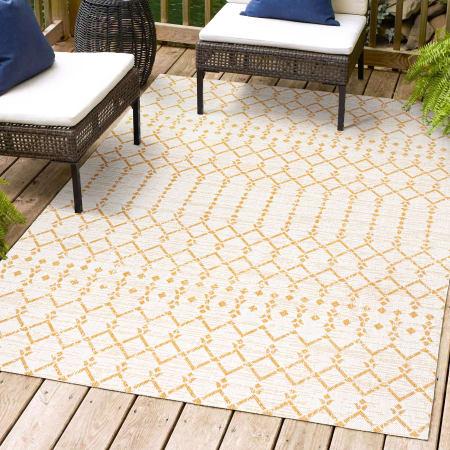 JONATHAN Y Lighting 3' x 5' Polypropylene Moroccan Indoor/Outdoor Rectangular Area Rug Cream / Yellow