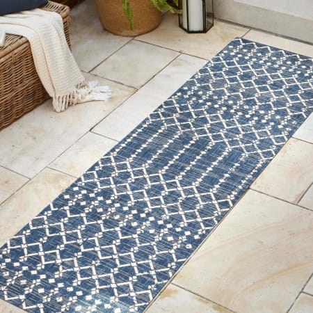 JONATHAN Y Lighting 2' x 10' Polypropylene Moroccan Indoor/Outdoor Rectangular Area Rug Navy / Beige
