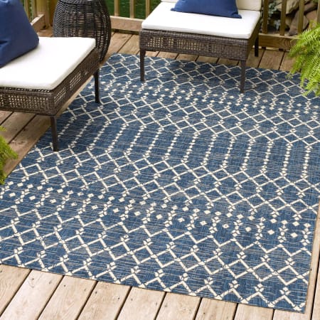 JONATHAN Y Lighting 5' x 8' Polypropylene Moroccan Indoor/Outdoor Rectangular Area Rug Navy / Beige