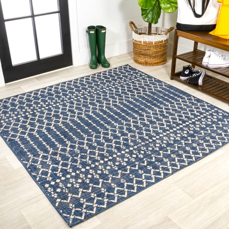 JONATHAN Y Lighting 5' x 5' Polypropylene Moroccan Indoor/Outdoor Square Area Rug Navy / Beige