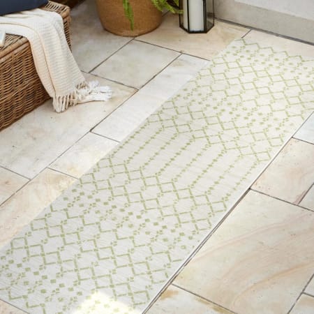 JONATHAN Y Lighting 2' x 8' Polypropylene Moroccan Indoor/Outdoor Rectangular Area Rug Cream / Green