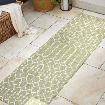 JONATHAN Y Lighting 2' x 10' Polypropylene Moroccan Indoor/Outdoor Rectangular Area Rug Light Green / Cream