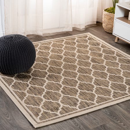 JONATHAN Y Lighting Santa Monica 6' x 6' Polypropylene Moroccan & Tribal Indoor/Outdoor Square Area Rug Brown / Beige