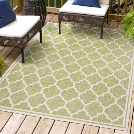 JONATHAN Y Lighting 3' x 5' Polypropylene Moroccan Indoor/Outdoor Rectangular Area Rug Green / Cream