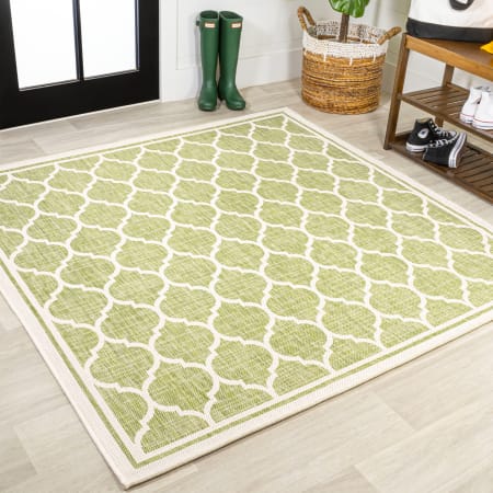 JONATHAN Y Lighting 5' x 5' Polypropylene Moroccan Indoor/Outdoor Square Area Rug Green / Cream