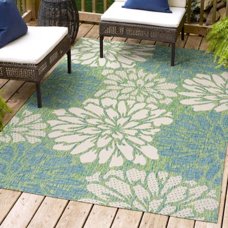 JONATHAN Y Lighting Santa Monica 9' x 12' Polypropylene Botanical Indoor/Outdoor Area Rug Cream / Green