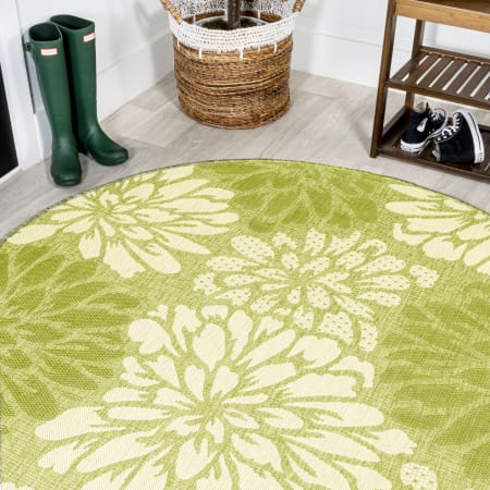 JONATHAN Y Lighting 5' Polypropylene Botanical Indoor/Outdoor Round Area Rug Green / Cream