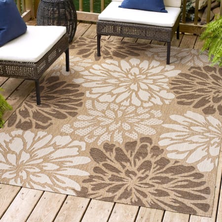 JONATHAN Y Lighting Santa Monica 5-1/4' x 7-1/2' Polypropylene Botanical Indoor/Outdoor Rectangular Area Rug Brown / Cream