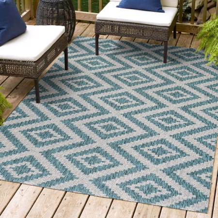JONATHAN Y Lighting Santa Monica 3' x 5' Polypropylene Geometric Indoor/Outdoor Rectangular Area Rug Blue / Gray