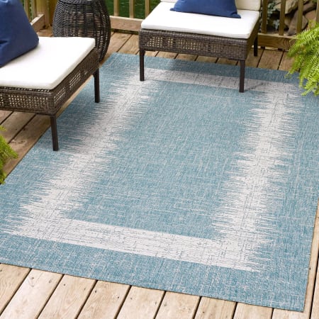 JONATHAN Y Lighting SANTA MONICA 3' x 5' Polypropylene Abstract Indoor/Outdoor Area Rug Blue / Ivory