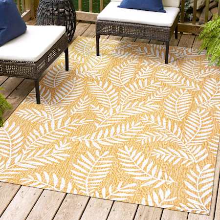 JONATHAN Y Lighting Santa Monica 5-1/4' x 7-1/2' Polypropylene Botanical Indoor/Outdoor Rectangular Area Rug Yellow / Cream