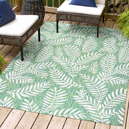 JONATHAN Y Lighting Santa Monica 7-3/4' x 10' Polypropylene Botanical Indoor/Outdoor Rectangular Area Rug Cream / Green