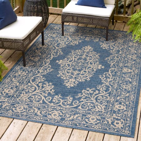 JONATHAN Y Lighting SANTA MONICA 5-1/4' x 7-1/2' Polypropylene Traditional Indoor/Outdoor Area Rug Blue / Beige