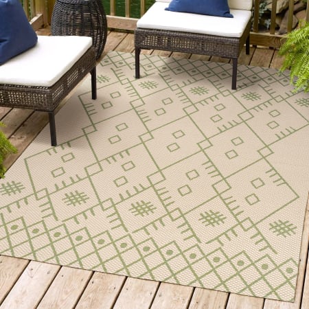 JONATHAN Y Lighting SANTA MONICA 4' x 6' Polypropylene Moroccan & Tribal Indoor/Outdoor Area Rug Beige / Green
