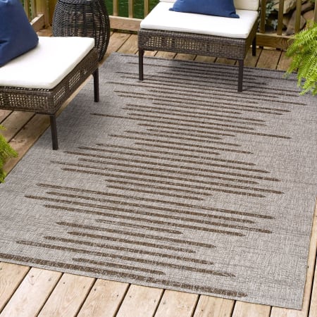 JONATHAN Y Lighting Santa Monica 5-1/4' x 7-1/2' Polypropylene Geometric, Moroccan & Tribal, and Striped Indoor/Outdoor Area Rug Beige / Brown