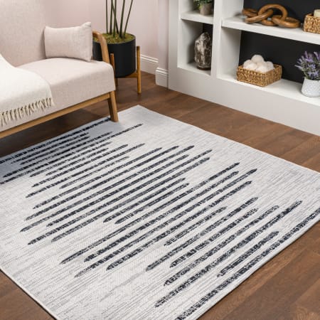 JONATHAN Y Lighting Santa Monica 9' x 9' Geometric, Moroccan & Tribal, and Striped Indoor/Outdoor Square Area Rug Ivory / Black