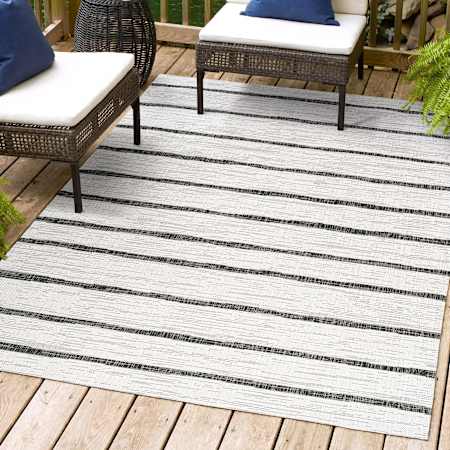 JONATHAN Y Lighting Santa Monica 5-1/4' x 7-1/2' Polypropylene Geometric, Moroccan & Tribal, and Striped Indoor/Outdoor Area Rug Ivory / Black