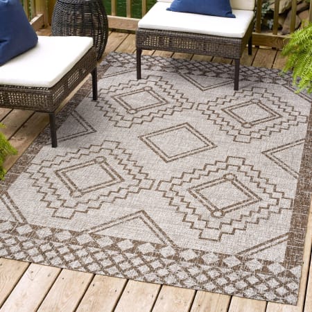 JONATHAN Y Lighting Santa Monica 4' x 6' Polypropylene Geometric and Moroccan & Tribal Indoor/Outdoor Area Rug Beige / Brown