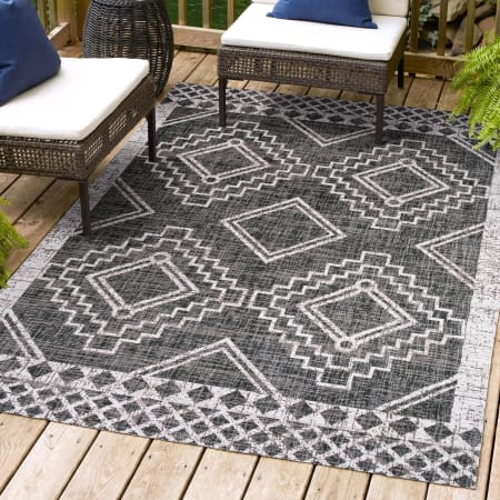 JONATHAN Y Lighting Santa Monica 3' x 5' Polypropylene Moroccan & Tribal, Transitional Indoor / Outdoor Rectangle Area Rug Black / Ivory