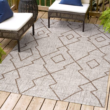 JONATHAN Y Lighting Santa Monica 5-1/4' x 7-1/2' Polypropylene Geometric, Moroccan & Tribal, and Trellis Indoor/Outdoor Area Rug Beige / Brown