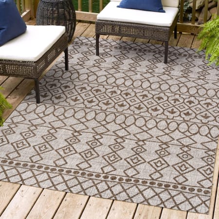 JONATHAN Y Lighting Santa Monica 5-1/4' x 7-1/2' Polypropylene Moroccan & Tribal and Trellis Indoor/Outdoor Area Rug Beige / Brown