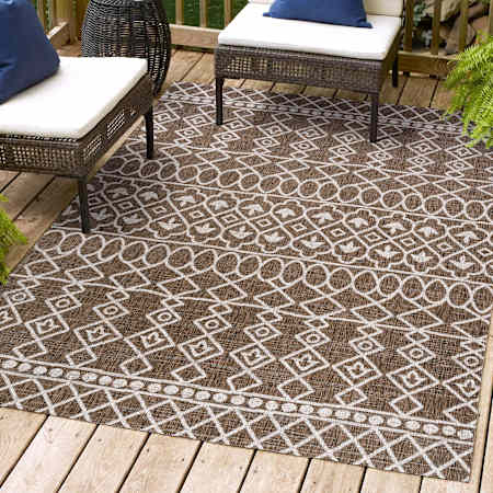 JONATHAN Y Lighting Santa Monica 7-3/4' x 10' Polypropylene Moroccan & Tribal and Trellis Indoor/Outdoor Area Rug Brown / Beige