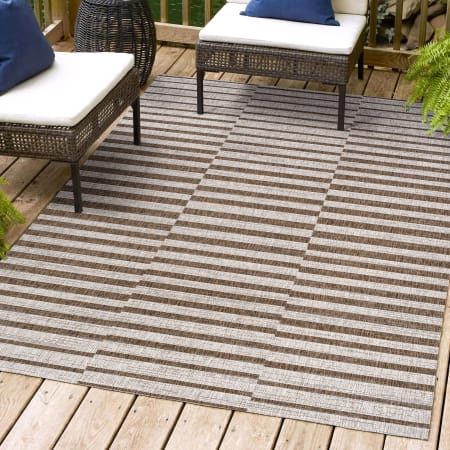 JONATHAN Y Lighting Santa Monica 5-1/4' x 7-1/2' Polypropylene Geometric, Moroccan & Tribal, and Striped Indoor/Outdoor Area Rug Beige / Brown