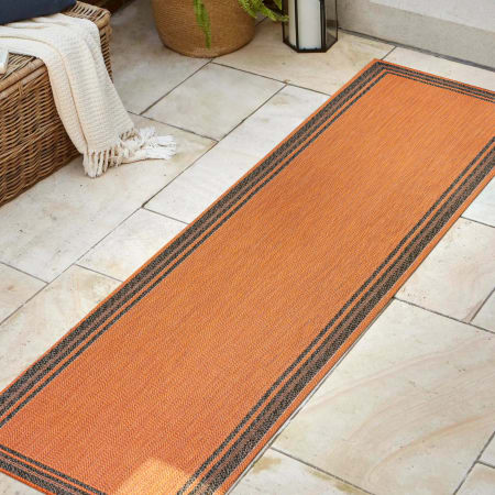 JONATHAN Y Lighting 2' x 8' Polypropylene Striped Indoor/Outdoor Rectangular Area Rug Orange / Dark Gray