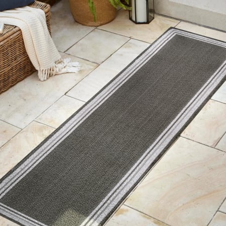 JONATHAN Y Lighting 2' x 8' Polypropylene Striped Indoor/Outdoor Rectangular Area Rug Black / Cream